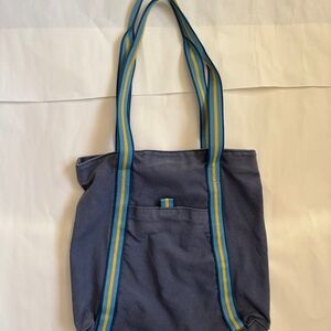 Blue Canvas Tote Bag with Striped Handles